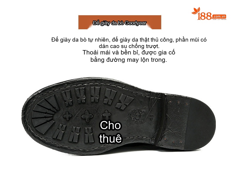 Giày Martin Nam Da Bò Cổ Cao Cổ Điển Mũi Tròn Chiều Cao Đế Khoảng 3cm Màu Nâu, Đen chi tiết 4