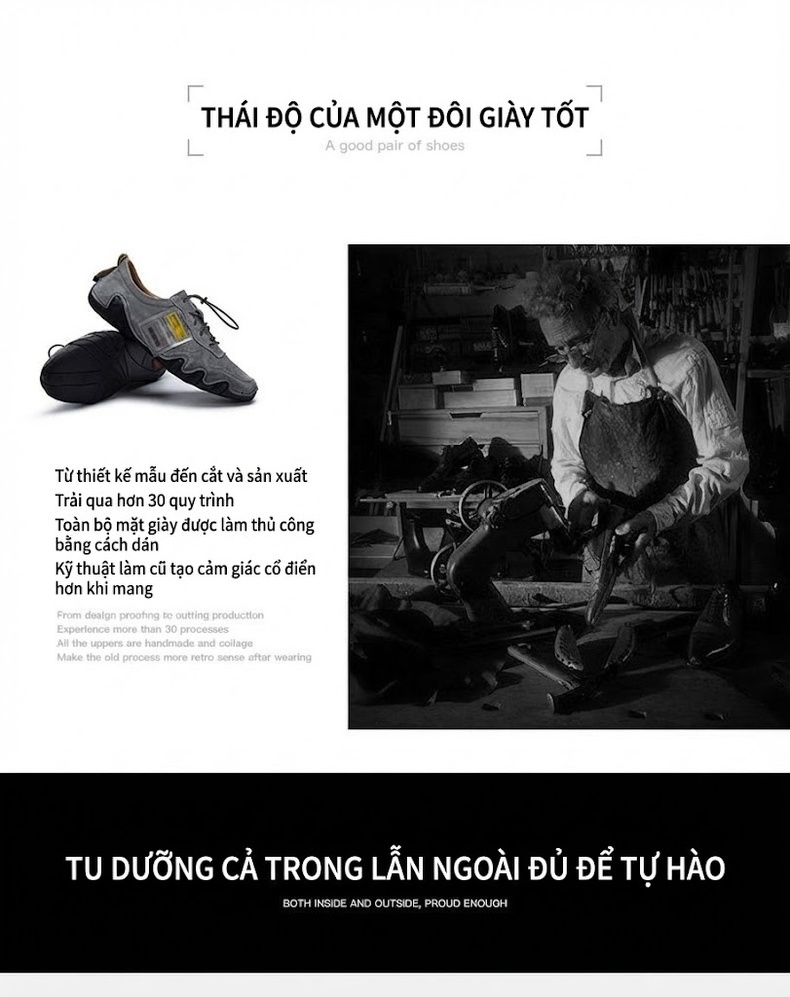 Giày Mọi Nam Da Mờ Thoáng Khí Đế Bệt Chiều Cao Đế Khoảng 2cm Màu Xám, Kem chi tiết 5