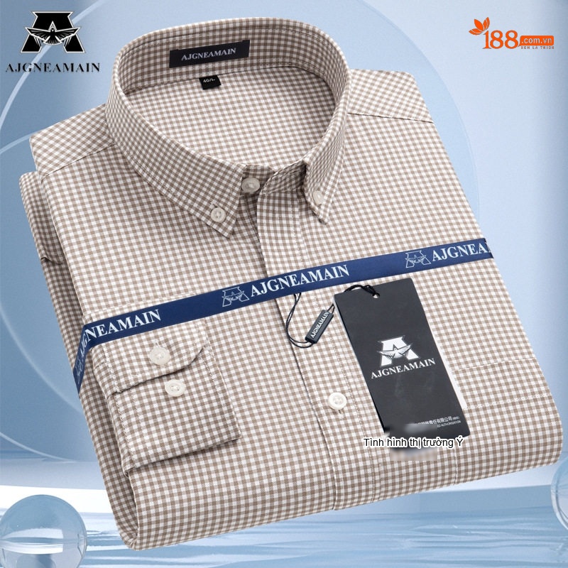 Áo Sơ Mi Nam Cotton Dáng Rộng Trung Niên Phong Cách Casual Chống Nhăn Màu Xanh, Đỏ, Xám, Nâu