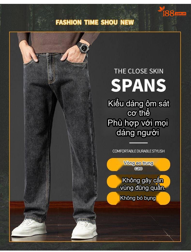 Quần Jean Nam Ống Đứng Dáng Rộng Co Giãn Thoải Mái Màu Xanh Đậm, Xanh Nhạt chi tiết 38