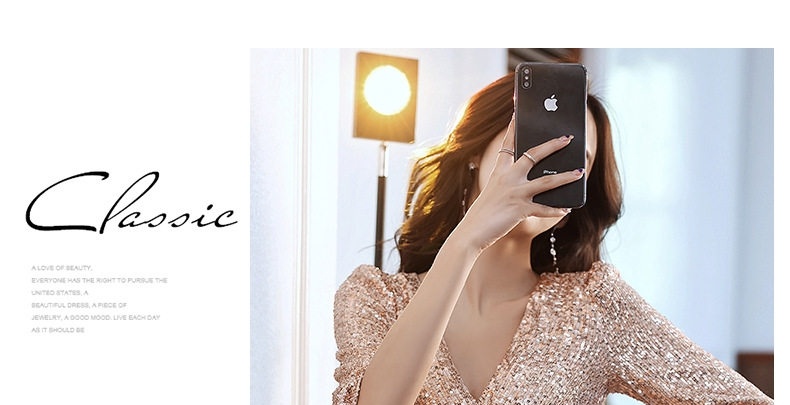 Váy Dạ Hội Nữ Đuôi Cá Tay Lỡ Đính Kim Sa Lấp Lánh Phong Cách Sang Trọng Màu Vàng Đồng, Bạc, Đỏ chi tiết 13