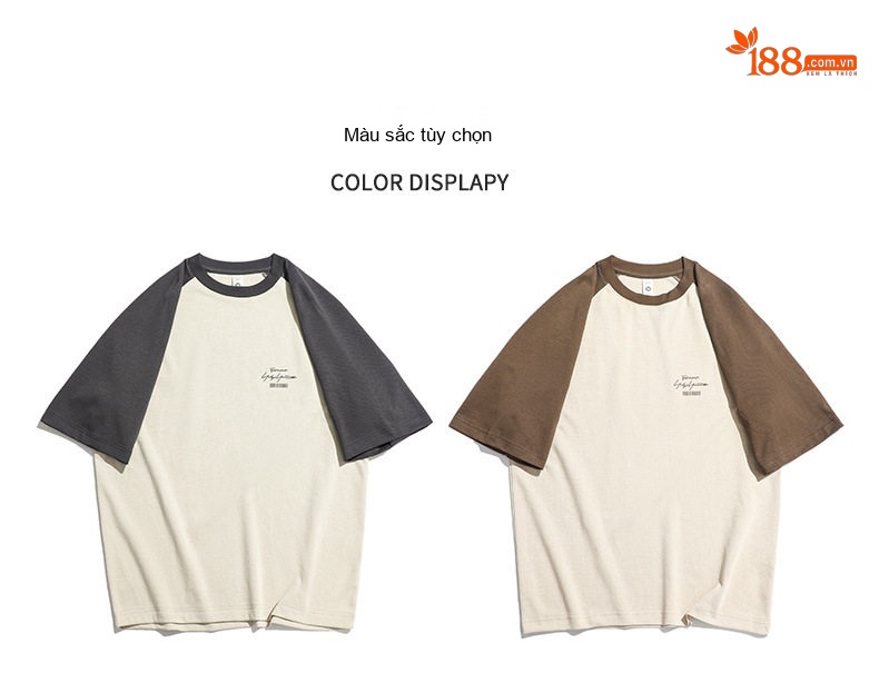 Áo Thun Tay Raglan Nam Cotton Form Rộng Màu Xám, Kem chi tiết 7