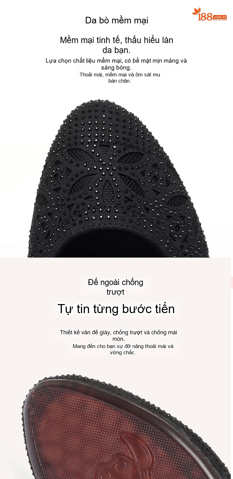 Giày Búp Bê Lưới Lỗ Da Mềm Mỏng Thoáng Khí Mùa Hè Chiều Cao Đế Khoảng 1cm Màu Kem, Đen chi tiết 3