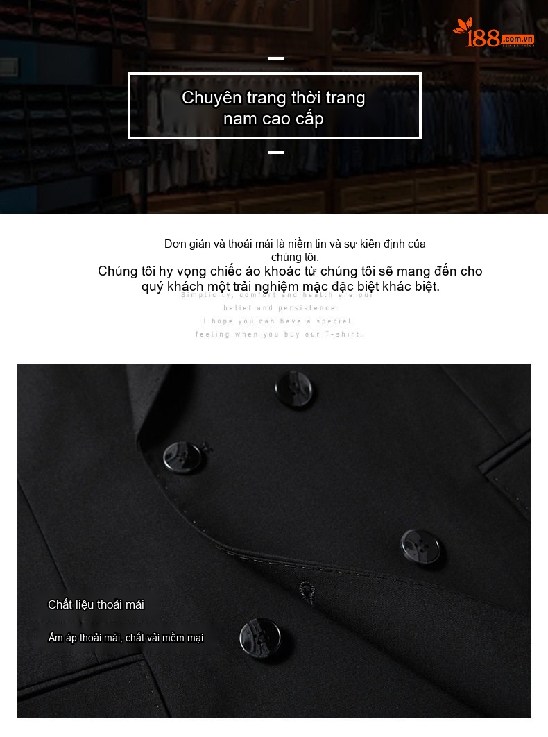 Bộ Vest Nam Hai Hàng Khuy Phong Cách Lịch Lãm Màu Đen chi tiết 4