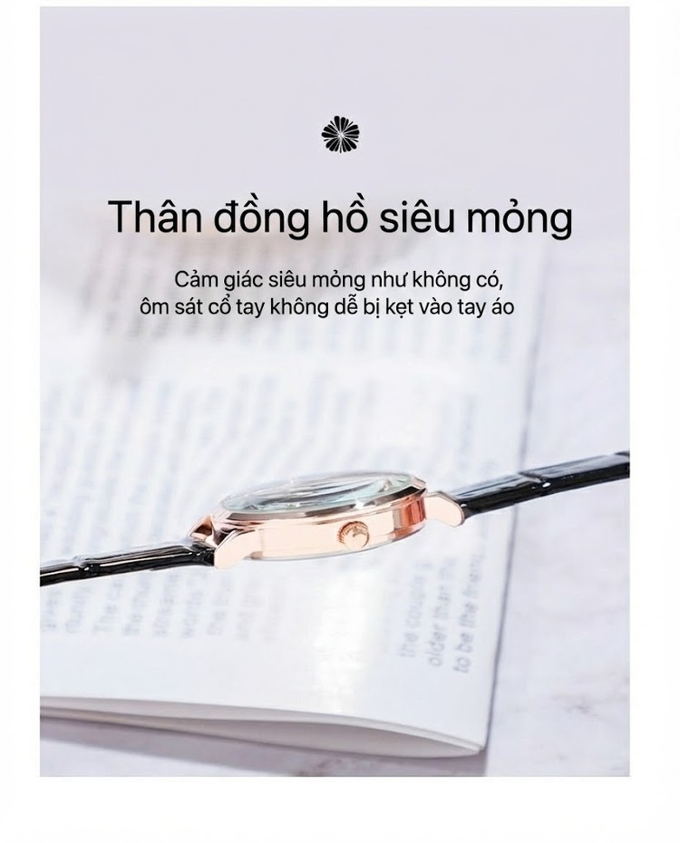 Đồng Hồ Nữ Labaoli Mặt Hoa Hồng Vàng Dây Da Bóng Màu Đen, Nâu, Đỏ, Xanh chi tiết 12