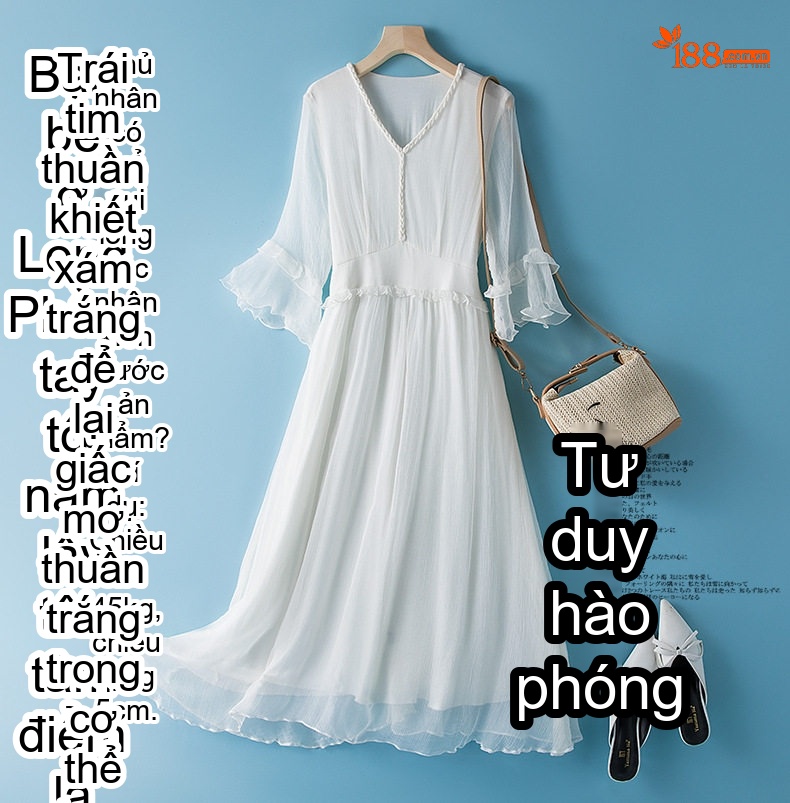 Váy Lụa Tằm Tự Nhiên Tay Lỡ Dáng Dài Đi Biển Cho Mẹ Màu Trắng chi tiết 1