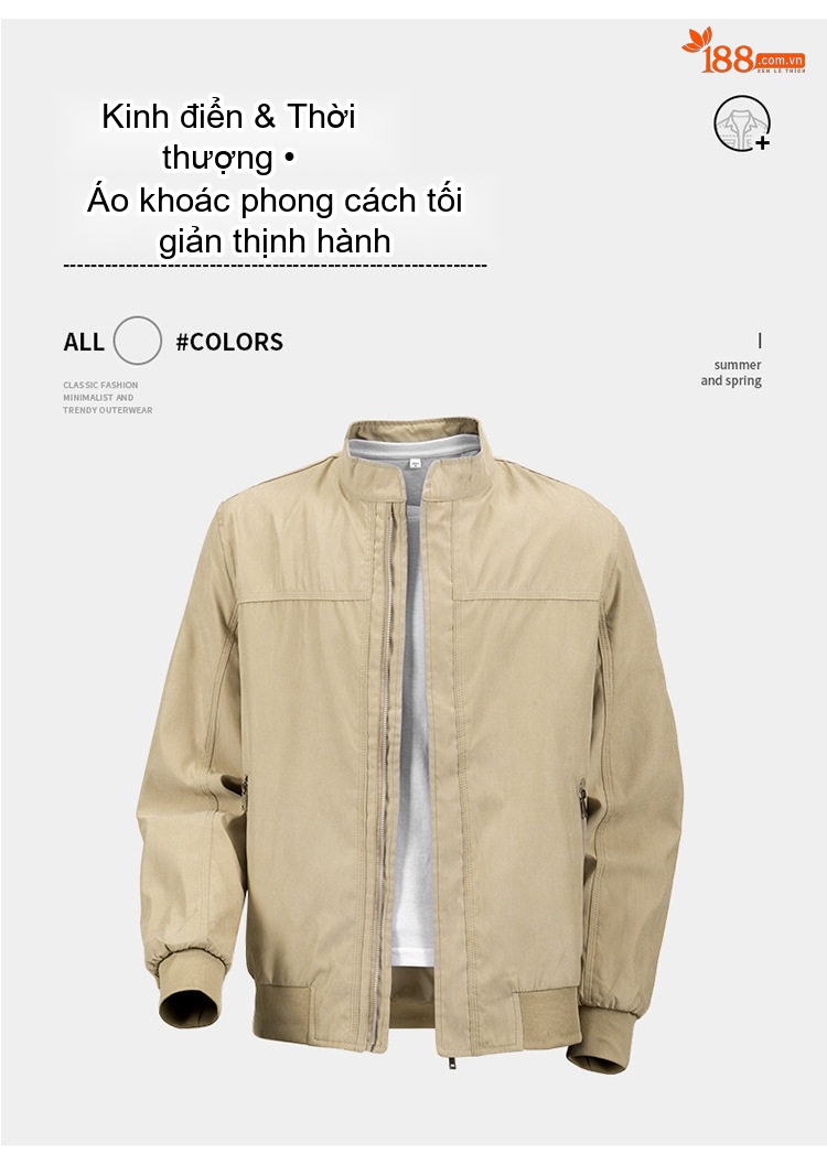 Áo Khoác Bomber Nam Cổ Trụ Dáng Rộng Màu Xám, Vàng Be, Đen chi tiết 1