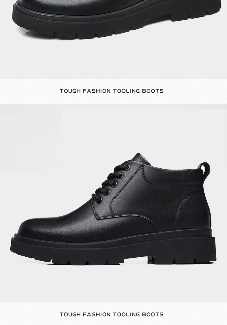 Giày Boot Nam Cổ Lửng Da Bóng Buộc Dây Chiều Cao Đế Khoảng 4cm Màu Đen chi tiết 16