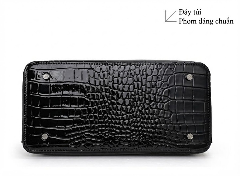 Túi Tote Nữ Da Bò Dập Vân Cá Sấu Đeo Vai Đựng Vừa A4 Công Sở Màu Đen chi tiết 13