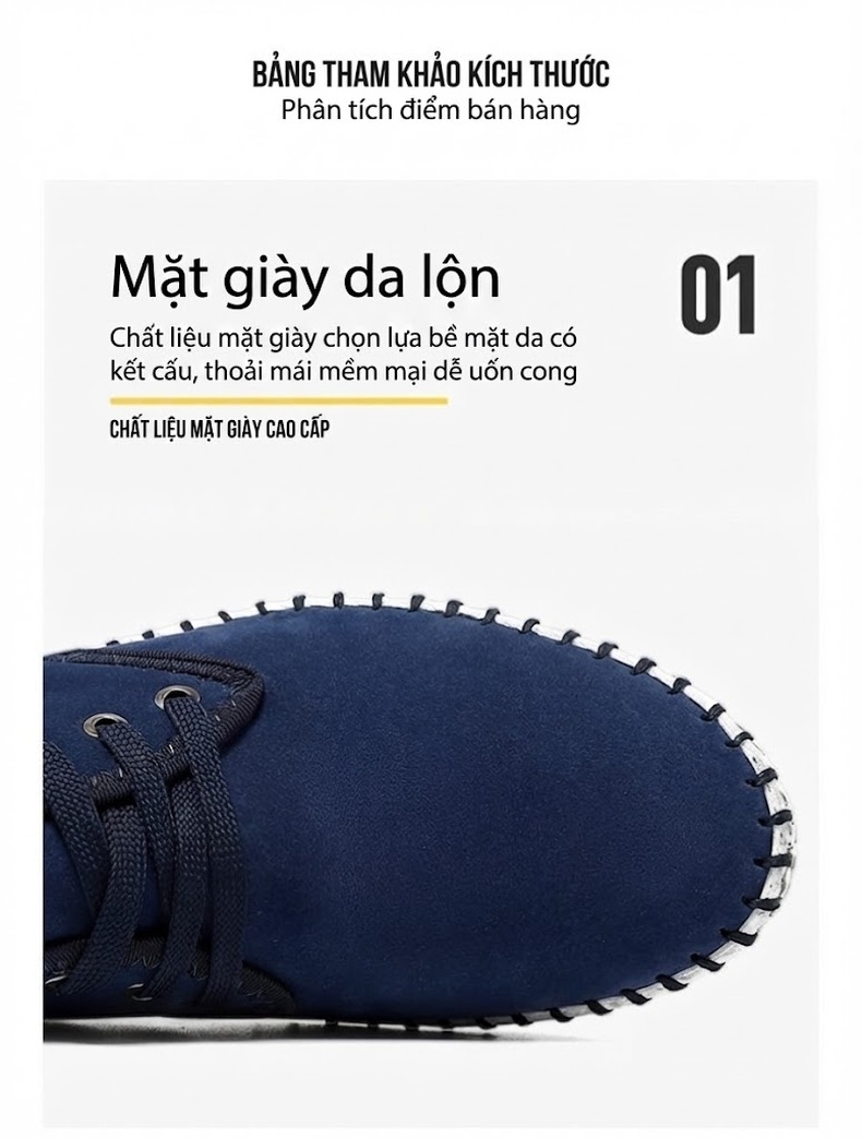 Giày Thể Thao Buộc Dây Nam Da Mờ Chiều Cao Đế Khoảng 2cm Màu Xanh Navy, Xám, Đen chi tiết 4