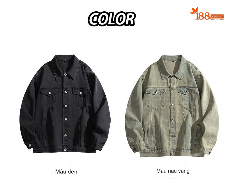 Áo Khoác Jean Nam Dài Tay Form Rộng Cổ Bẻ Màu Xanh Denim, Đen chi tiết 10
