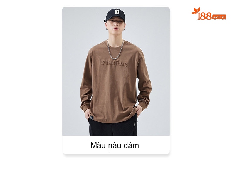 Áo Thun Tay Dài Nam Cotton Dày Dặn Cổ Tròn In Chữ Form Rộng Màu Trắng, Đen, Xám, Nâu chi tiết 6