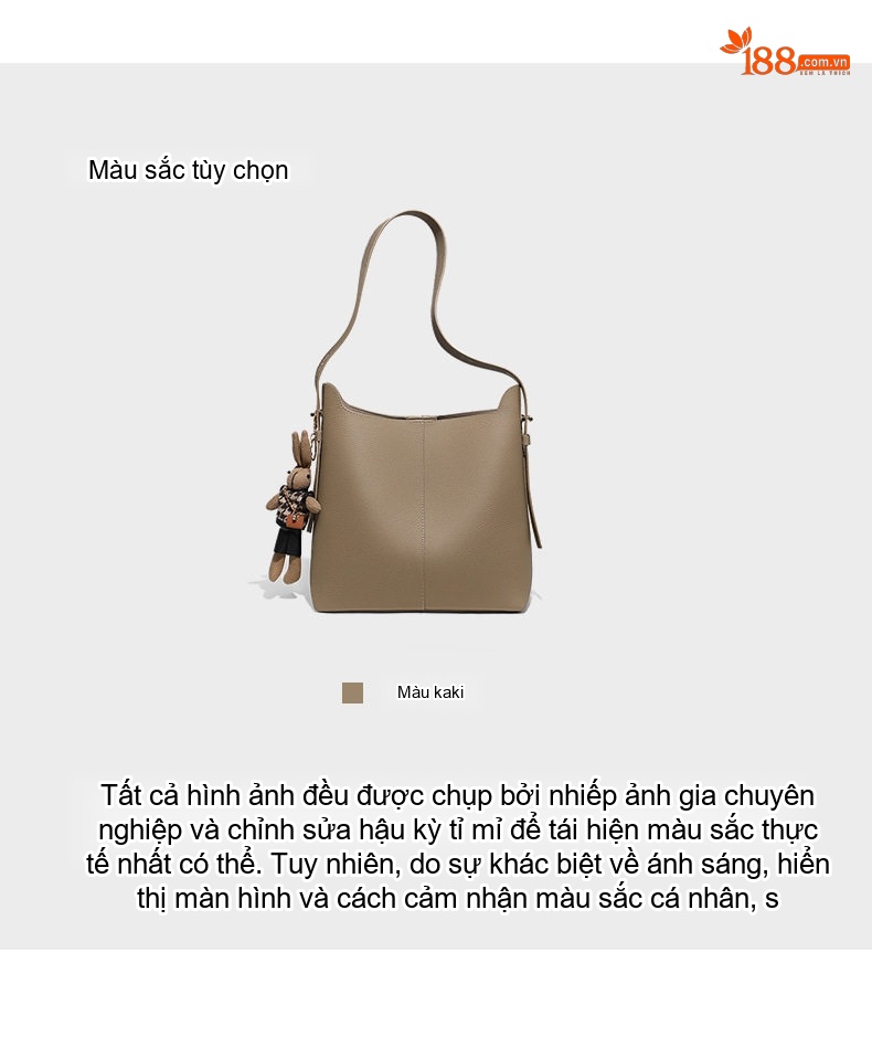 Túi Đeo Vai Nữ Da Thật Dáng Bucket Lớn Cao Cấp Màu Nâu chi tiết 4