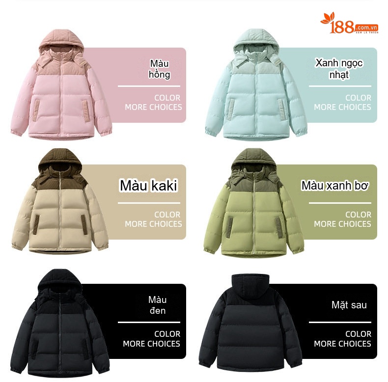 Áo Khoác Bông Nam Cotton Lông Cừu Dáng Rộng Màu Hồng, Đen, Nâu, Xanh Lá... chi tiết 5