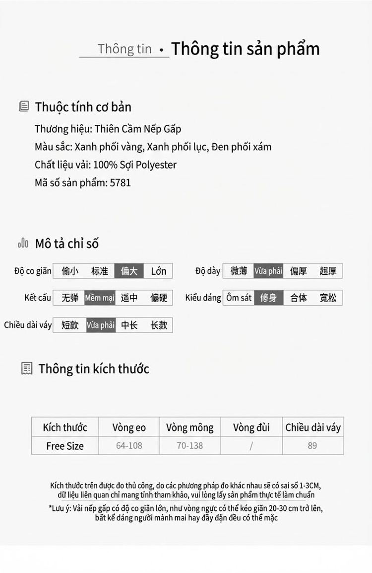 Chân Váy Xòe Midi Lưng Cao Co Giãn Dáng Dài Thiết Kế Pleated Màu Xanh Dương, Vàng, Trắng, Đen... chi tiết 7