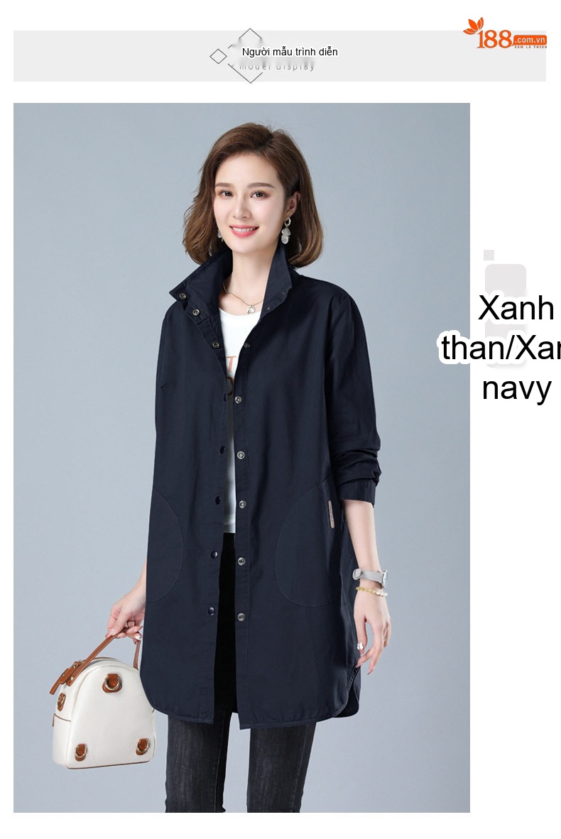 Áo Khoác Gió Nữ Dáng Dài Vừa Vải Mỏng Nhẹ Dáng Rộng Cho Mẹ Trung Niên Màu Nâu, Đen, Đỏ chi tiết 4