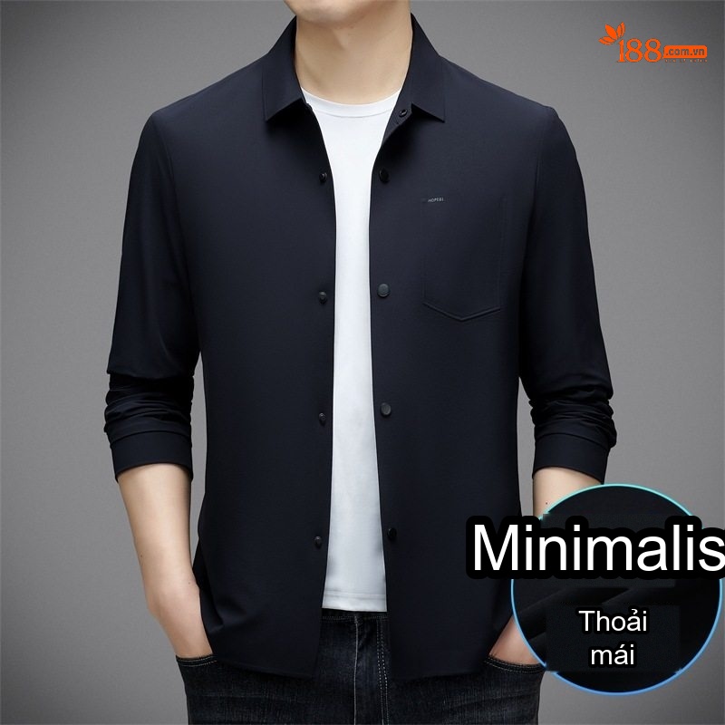 Áo Khoác Nam Trung Niên Mỏng Dáng Rộng Cổ Bẻ Màu Xanh Navy, Be