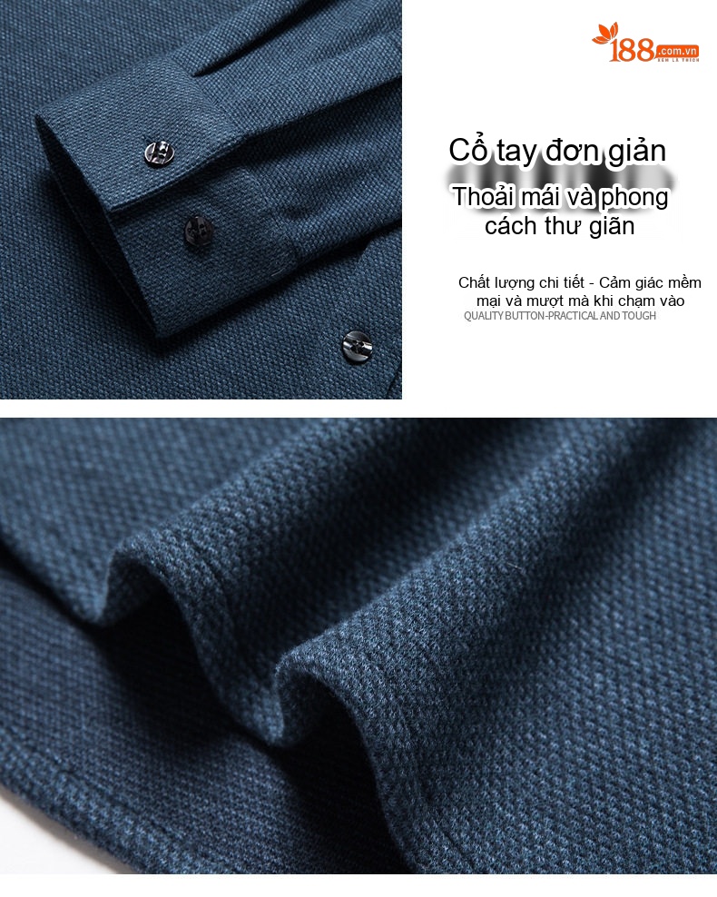 Áo Sơ Mi Nam Dài Tay Dáng Ôm Cổ Tàu Chất Liệu Lông Dê Cashmere Không Nhăn Màu Xám, Xanh chi tiết 6