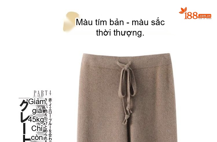 Quần Len Ống Rộng Nữ Dáng Suông Dệt Kim Mềm Mại Màu Trắng, Nâu, Kem, Đen chi tiết 15