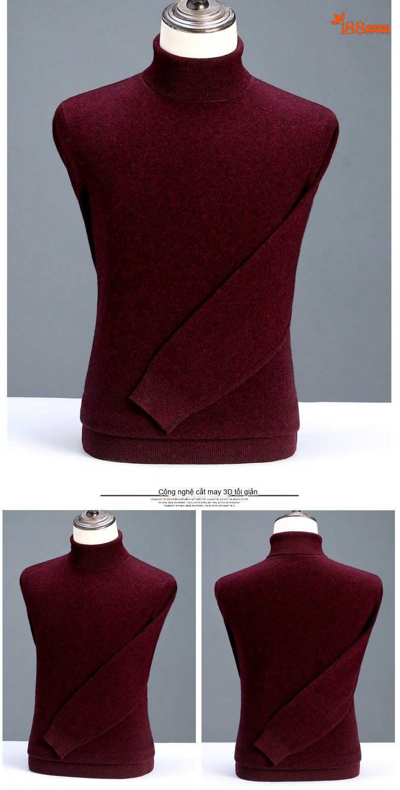 Áo Len Nam Cổ Lọ Dệt Kim Cashmere Dày Dặn Giữ Ấm Màu Nâu, Đỏ Rượu, Xám, Đen chi tiết 22