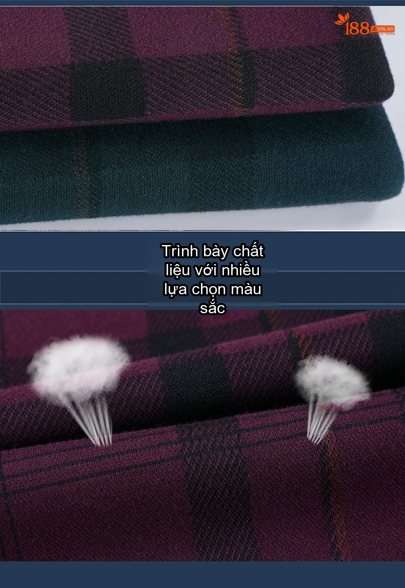 Áo Sơ Mi Nam Dài Tay Lông Cừu Dày Dặn Giữ Ấm Họa Tiết Kẻ Màu Tím Than, Xanh Đen chi tiết 12