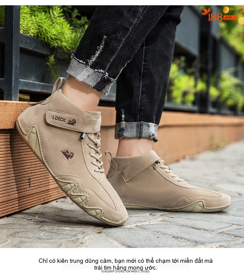 Giày Boot Martin Nam Cổ Cao Dây Buộc Da Mờ Phong Cách Thể Thao Chiều Cao Đế Khoảng 3cm Màu Be, Xám chi tiết 17