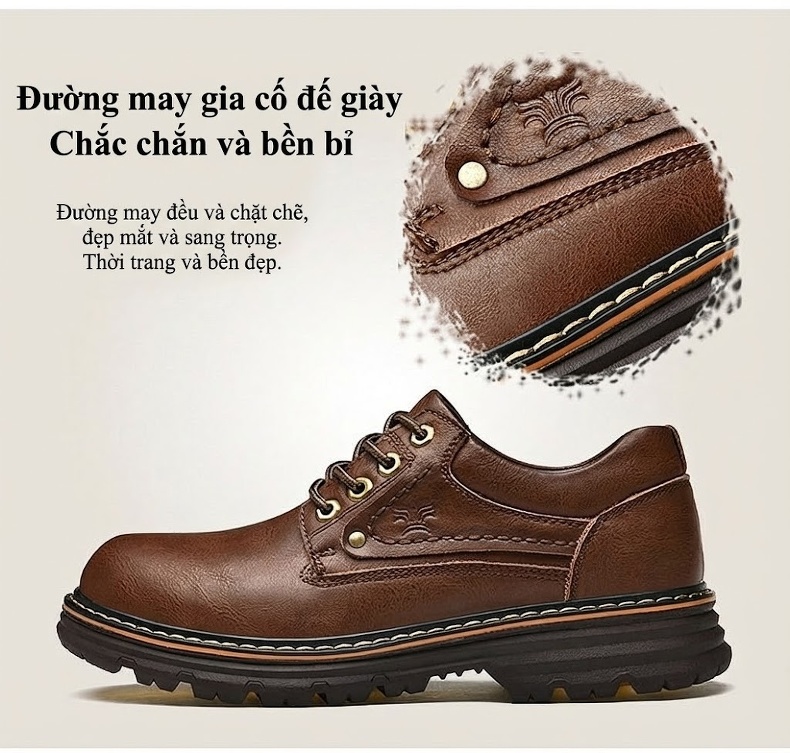 Giày da bò outdoor công sở buộc dây đế cao 3 cm chi tiết 7