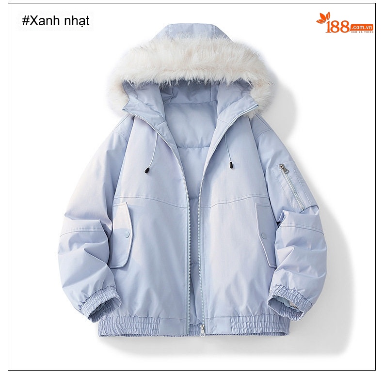Áo Khoác Parka Nam Nữ Cotton Lót Lông Cừu Giả Cổ Điển Mũ Trùm Đầu Màu Xám, Đen, Trắng, Xanh... chi tiết 9