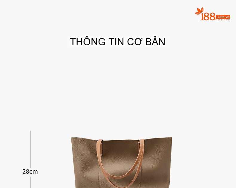 Túi Tote Nữ Da Bò Thủ Công Cỡ Lớn Đeo Vai Đi Làm Màu Đen, Nâu chi tiết 9