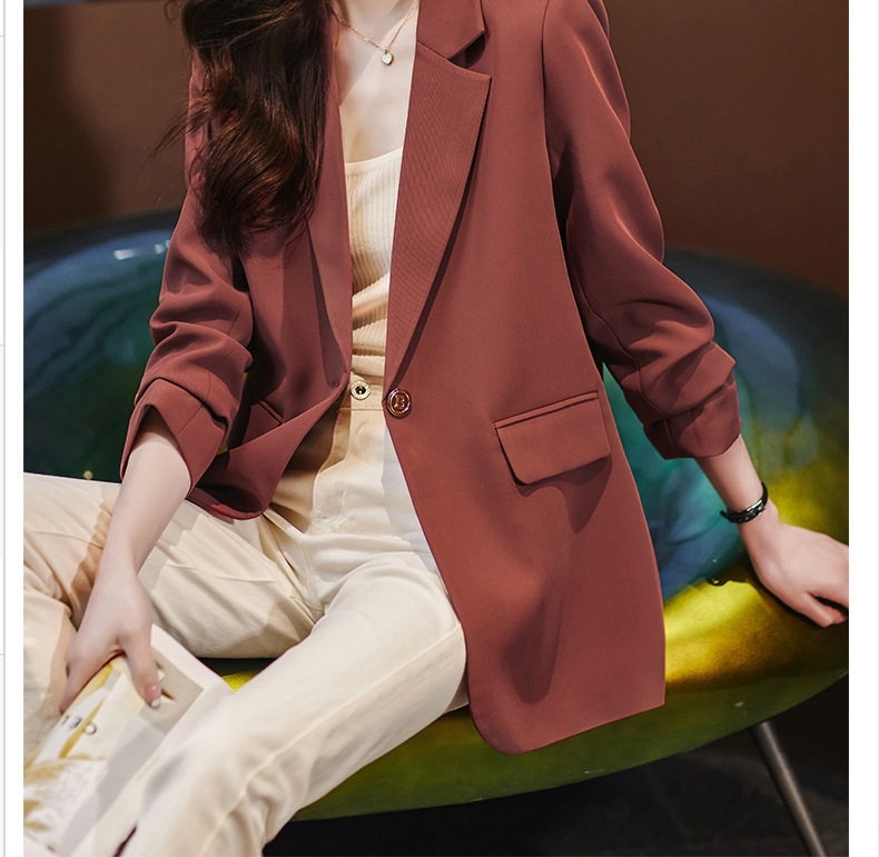 Bộ Vest Công Sở Nữ Tay Dài Dáng Ôm Màu Đen, Nâu, Đỏ Gạch chi tiết 23