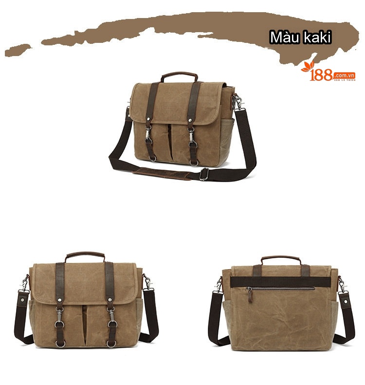 Túi Đeo Chéo Vải Canvas Nam Nữ Túi Đựng Máy Ảnh Một Bên Vai Da Thật Màu Nâu, Xanh Rêu, Xám, Đen... chi tiết 5