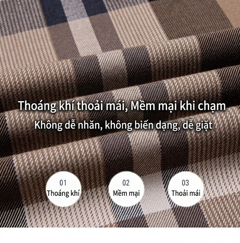Áo Sơ Mi Dài Tay Nam Sợi Tre Họa Tiết Kẻ Caro Màu Xám, Nâu, Đen, Xanh Navy... chi tiết 1