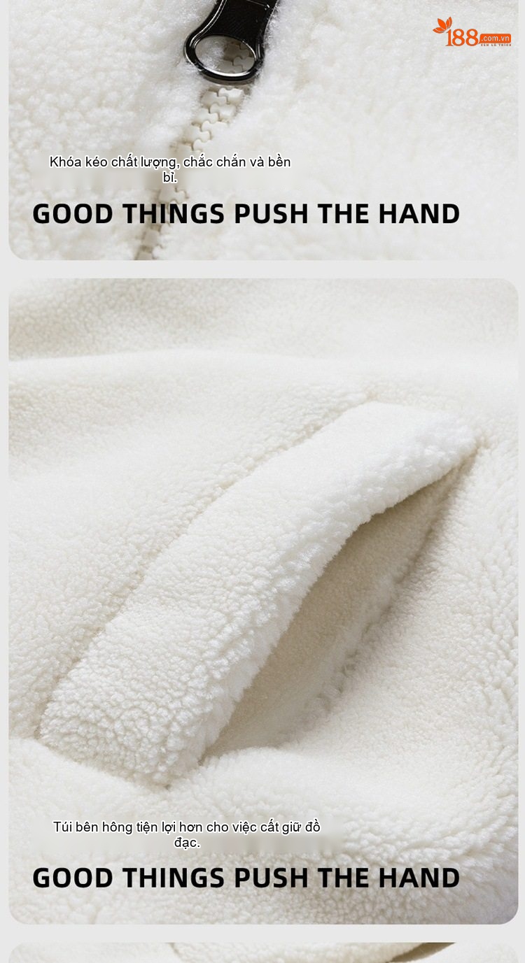 Áo Khoác Cotton Lót Lông Cừu Non Có Mũ Trùm Đầu Dáng Rộng Nam Nữ Màu Đen, Xanh, Tím, Kem... chi tiết 8