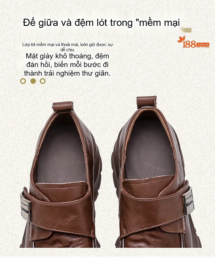 Giày Loafer Nữ Da Mờ Đế Bánh Mì Chiều Cao Đế Khoảng 5cm Màu Đen, Nâu chi tiết 7