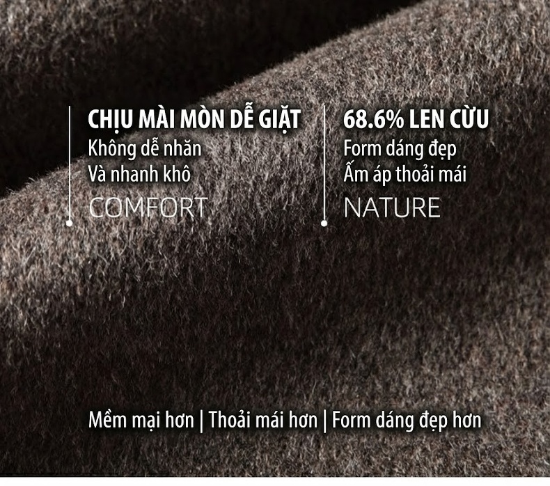 Áo Blazer Nam Cao Cấp Thu Đông Lông Cừu Lót Lông Vũ Màu Nâu, Xám chi tiết 2