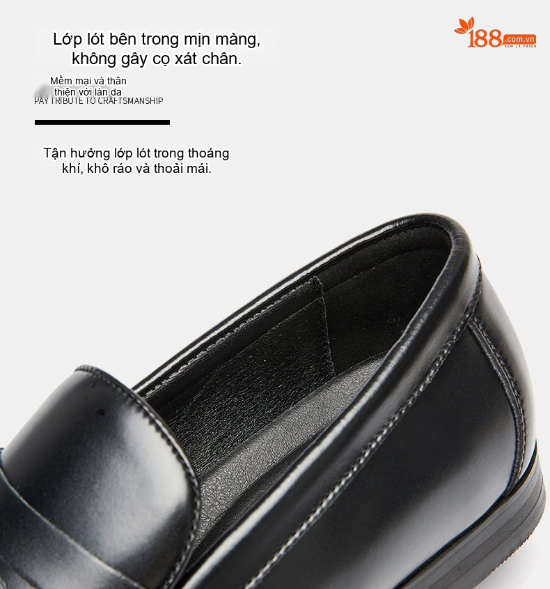 Giày Lười Nam Da Thật Chiều Cao Đế Khoảng 2cm Phong Cách Anh Quốc Màu Đen, Nâu, Xám chi tiết 7