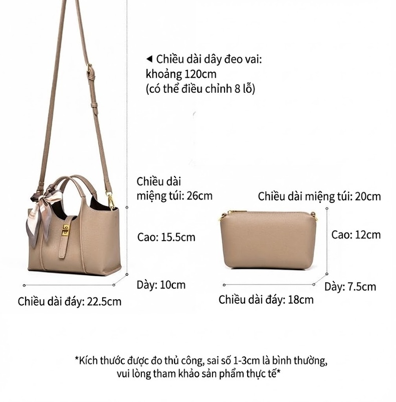 Túi Tote Nữ Da Mờ Sức Chứa Lớn Đeo Vai, Đeo Chéo Công Sở Màu Nâu, Đen, Kem chi tiết 2