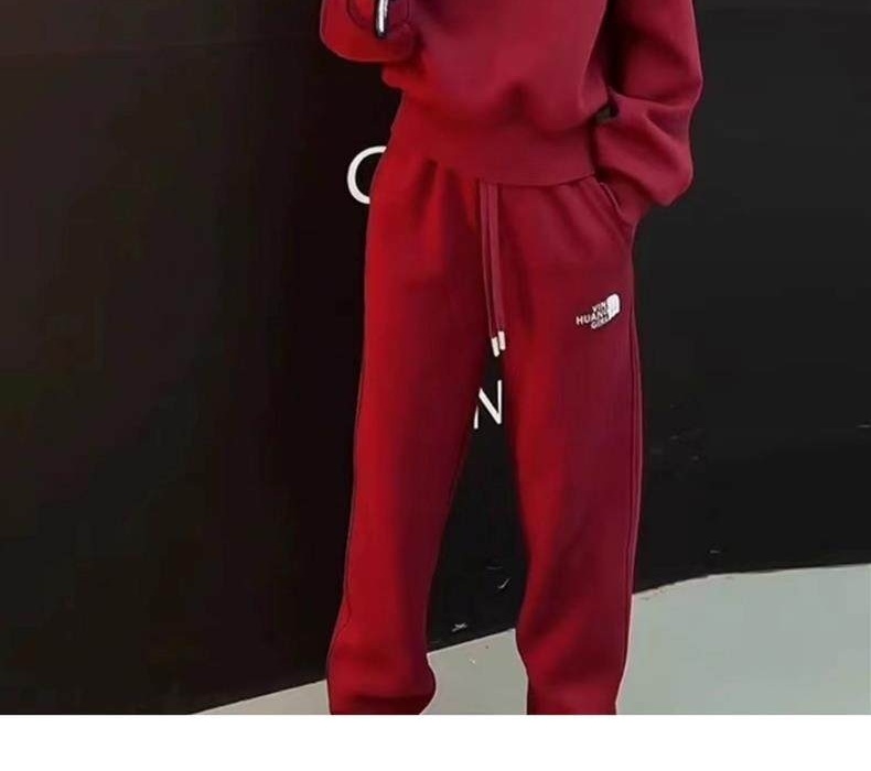 Bộ Đồ Thu Đông Nữ Áo Hoodie Quần Thể Thao Dáng Rộng Màu Đỏ chi tiết 7
