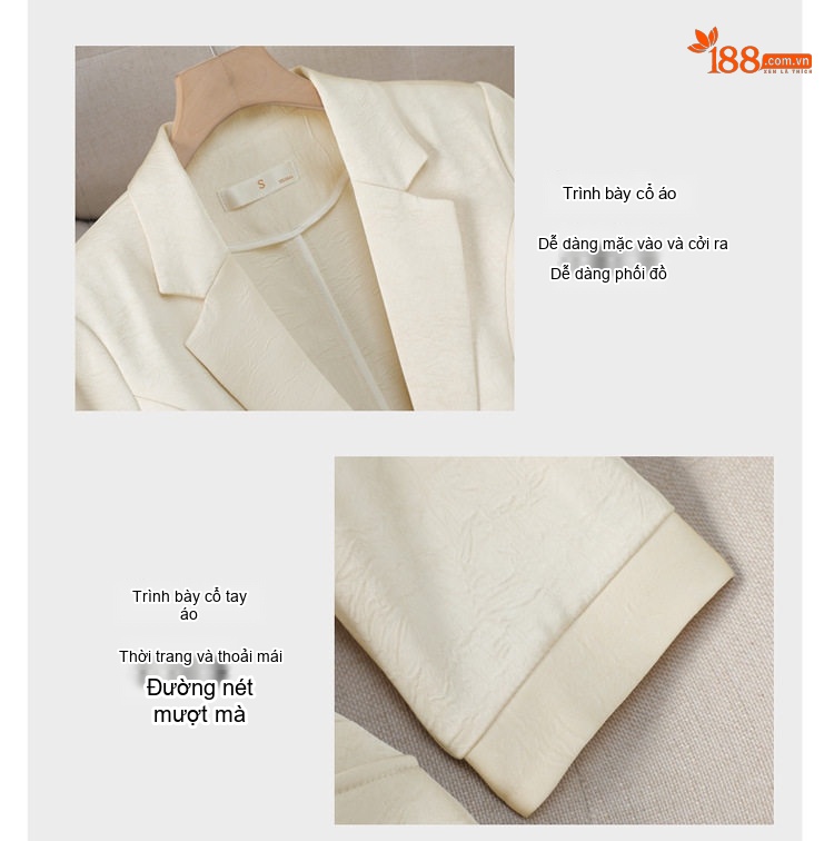 Bộ Vest Nữ Áo Blazer Tay Lỡ Quần Ống Rộng Chất Acetate Satin Phong Cách Công Sở Màu Đen, Trắng Kem, Xanh... chi tiết 23