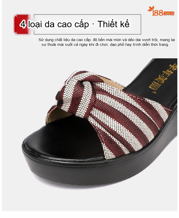 Dép Xuồng Nữ Quai Vải Mũi Hở Đế Bánh Mì Chiều Cao Đế Khoảng 6cm Màu Đen, Kem chi tiết 6