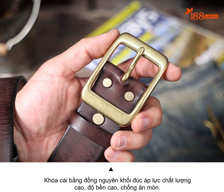 Thắt Lưng Nam Da Bò Thủ Công Khóa Kim Loại Màu Đen, Nâu, Vàng chi tiết 19