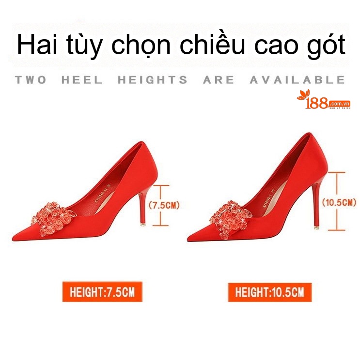 Giày Cao Gót Nữ Mũi Nhọn Lụa Satin Trang Trí Nơ Chiều Cao Đế Khoảng 6cm Màu Đen, Đỏ, Xanh Lá chi tiết 1
