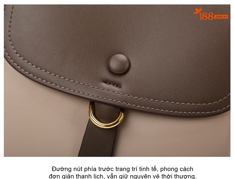 Balo Nữ Da Bóng Kiểu Dáng Đơn Giản Phối Màu Thời Trang Màu Nâu, Be chi tiết 17