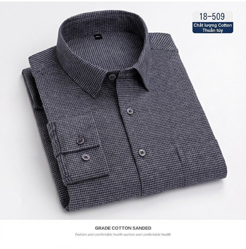 Áo Sơ Mi Tay Dài Nam Cotton Màu Trơn Trung Niên Phong Cách Doanh Nhân Màu Xanh Dương, Đỏ Rượu, Xám, Xanh Ngọc... chi tiết 16