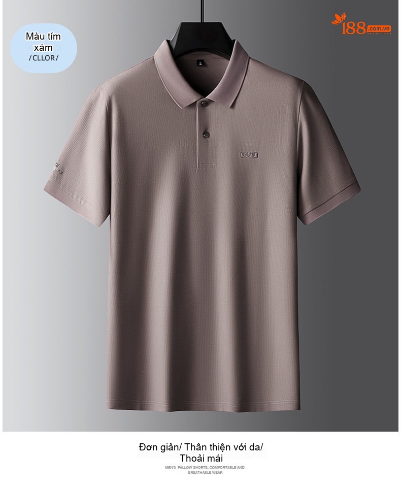 Áo Polo Nam Cotton Tay Ngắn Cổ Bẻ Form Rộng Màu Đen, Xám, Nâu, Xanh Navy chi tiết 17