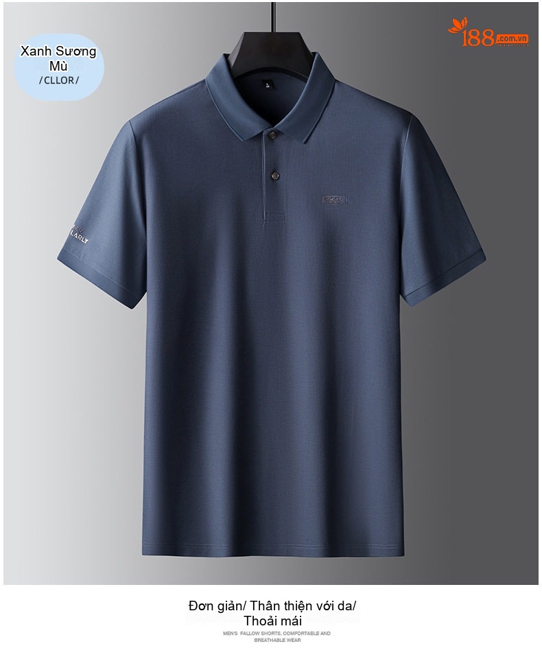 Áo Polo Nam Cotton Tay Ngắn Cổ Bẻ Form Rộng Màu Đen, Xám, Nâu, Xanh Navy chi tiết 15