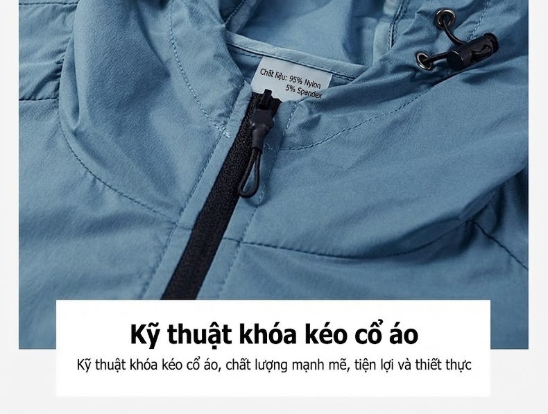 Áo Khoác Chống Nắng Nam Mỏng Nhẹ Có Mũ Trùm Đầu Phong Cách Thể Thao Màu Xanh Dương, Trắng, Xanh Navy, Xám... chi tiết 18