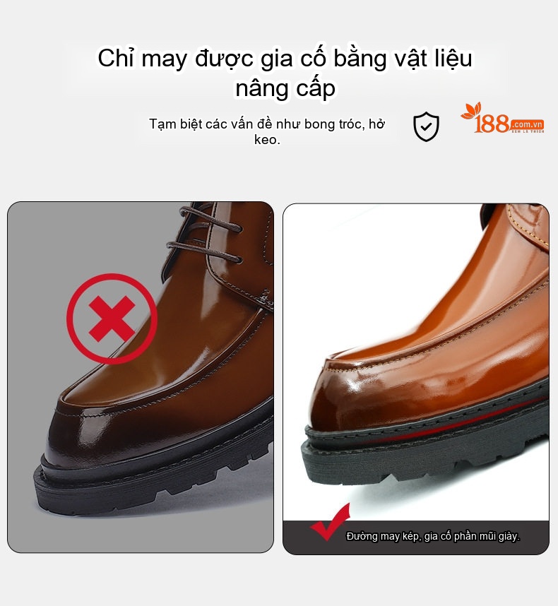 Giày Tây Buộc Dây Nam Da Thật Chiều Cao Đế Khoảng 3cm Màu Đen, Nâu chi tiết 19