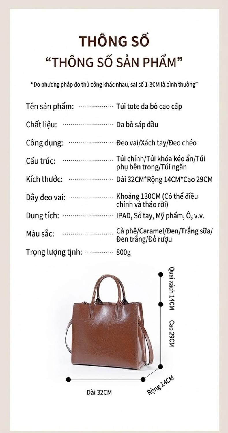 Túi Tote Nữ Da Thật Công Sở Đựng Laptop Khổ Lớn Màu Nâu, Đỏ chi tiết 31