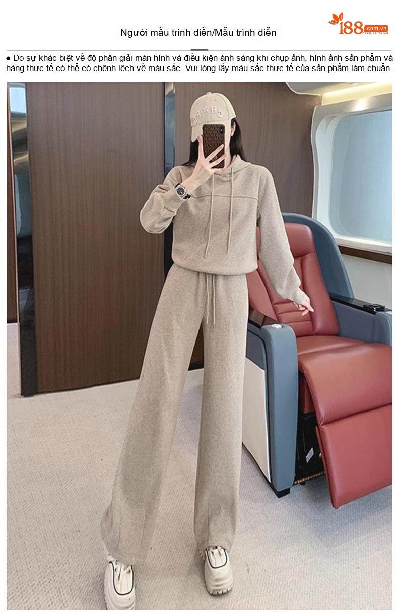 Set bộ thể thao nữ áo hoodie quần ống rộng phong cách trẻ trung chi tiết 5